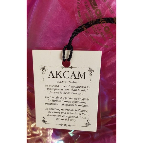 Akcam Turkish Opalescent Fusha  Dark Pink Glass Large Floral Bowl  8.5" NEW - Picture 5 of 9